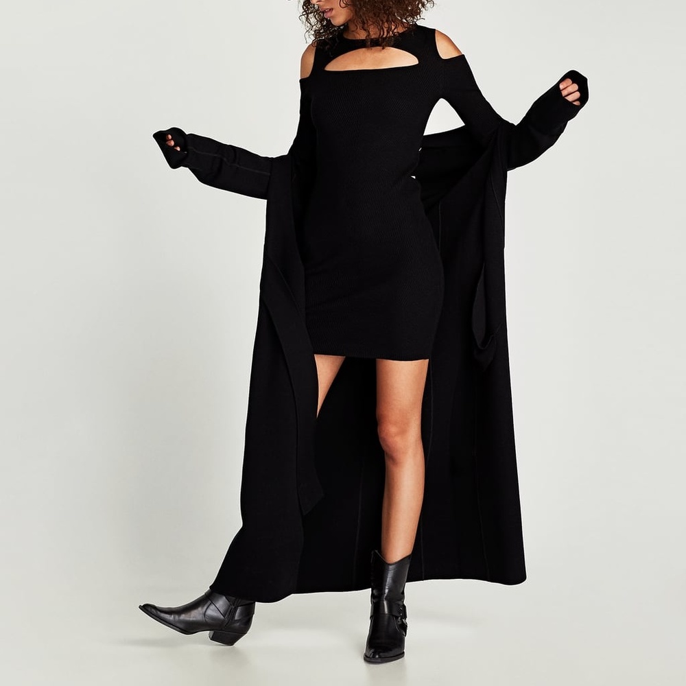 Zara Long Sleeve Cut Out Sweater Dress